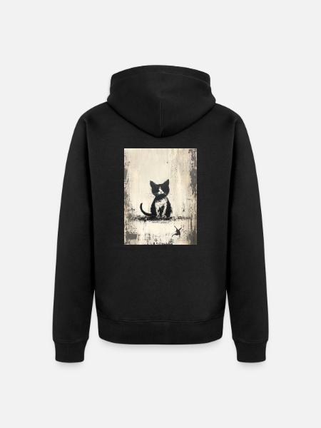 Toile de dessin de silhouette de chat - Style Banksy - Veste à capuche bio Premium Unisexe - noir