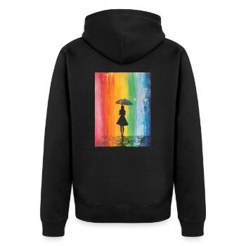Rainbow Banksy Style - Woman with Umbrella - Unisex Premium Organic Zip Hoodie - black - Back - Nico (187cm)