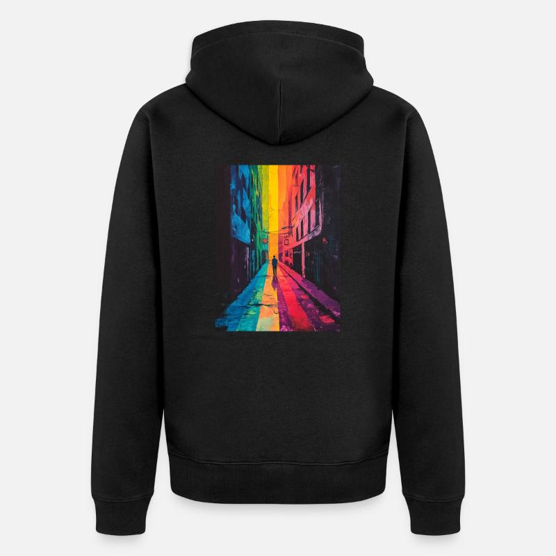 Regenbogen Allee - Bunte Straße - Unisex Premium Bio Zip Hoodie - Schwarz