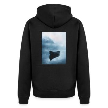 Abstract Painting - Boat - Lake - Mountains - Unisex Premium Organic Zip Hoodie - black - Back - Nico (187cm)