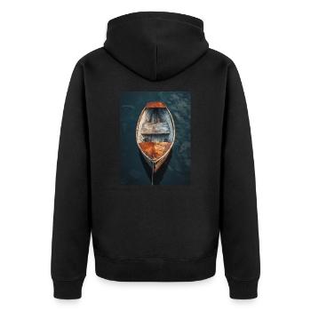 Abstract Painting - Boat - Lake - Fishing - Unisex Premium Organic Zip Hoodie - black - Back - Nico (187cm)