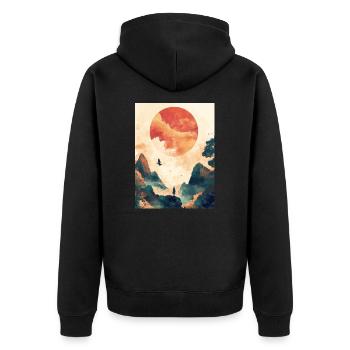 Japan - Sonne - Berge - Vogel - Mensch - Gemälde - Unisex Premium Bio Zip Hoodie - Schwarz - Hinten - Nico (187cm)