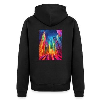 Rue - Ville - Coloré - Immeubles de grande hauteur - Abstrait - Veste à capuche bio Premium Unisexe - noir - Dos - Nico (187cm)