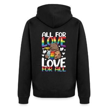 All For Love And Love For All für Eltern - Unisex Premium Bio Zip Hoodie - Schwarz - Hinten - Nico (187cm)