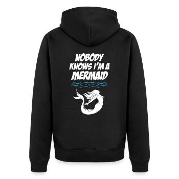 Nobody Knows I Am Mermaid - Unisex Premium Bio Zip Hoodie - Schwarz - Hinten - Nico (187cm)