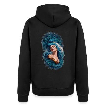 Exotische Fantasie Gefiederter Pfau Kunst - Unisex Premium Bio Zip Hoodie - Schwarz - Hinten - Nico (187cm)
