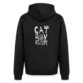 Cat Boy For Life! Chill Out Cattitude! Katze Fun - Unisex Premium Bio Zip Hoodie - Schwarz - Hinten - Nico (187cm)