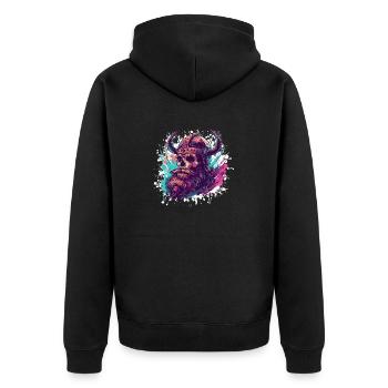 Wikinger Totenkopf Odin - Unisex Premium Bio Zip Hoodie - Schwarz - Hinten - Nico (187cm)