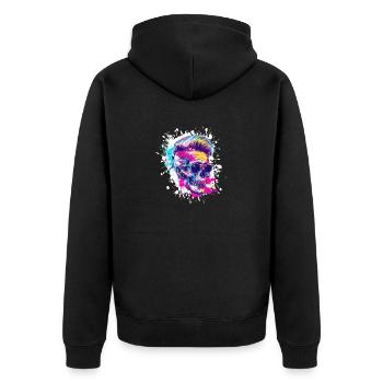 Totenkopf Party Techno - Unisex Premium Bio Zip Hoodie - Schwarz - Hinten - Nico (187cm)