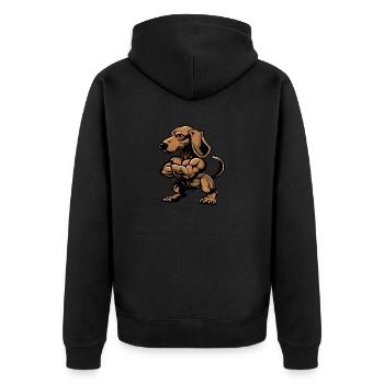 Dachshund Hund Muskeln Bodybuilding Dackel - Unisex Premium Bio Zip Hoodie - Schwarz - Hinten - Nico (187cm)