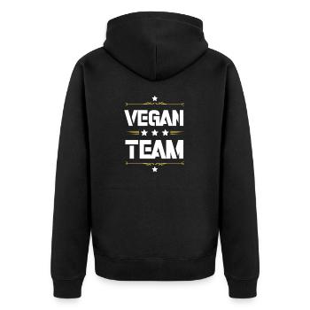 Vegan Team - Unisex Premium Bio Zip Hoodie - Schwarz - Hinten - Nico (187cm)