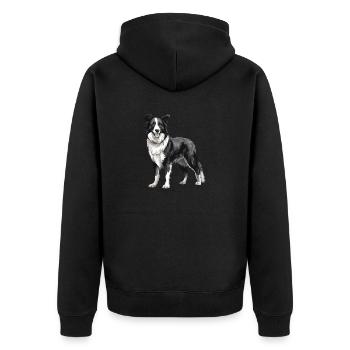 Border Collie Hund - Unisex Premium Bio Zip Hoodie - Schwarz - Hinten - Nico (187cm)