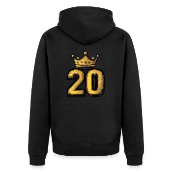 20 Zahl Krone - Unisex Premium Bio Zip Hoodie - Schwarz - Hinten - Nico (187cm)