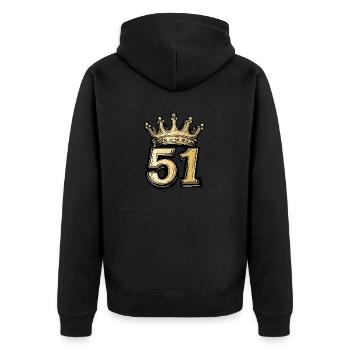 51 Zahl Krone - Unisex Premium Bio Zip Hoodie - Schwarz - Hinten - Nico (187cm)