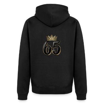65 Zahl Krone - Unisex Premium Bio Zip Hoodie - Schwarz - Hinten - Nico (187cm)
