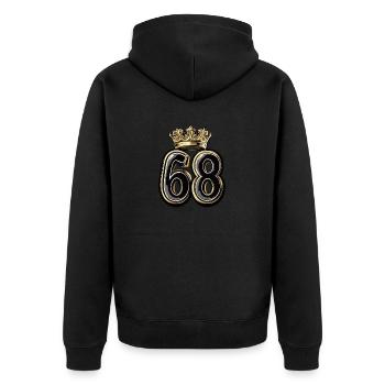 68 Zahl Krone - Unisex Premium Bio Zip Hoodie - Schwarz - Hinten - Nico (187cm)