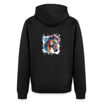 Pferd Tier Pop Art Kopf - Unisex Premium Bio Zip Hoodie - Schwarz - Hinten - Nico (187cm)