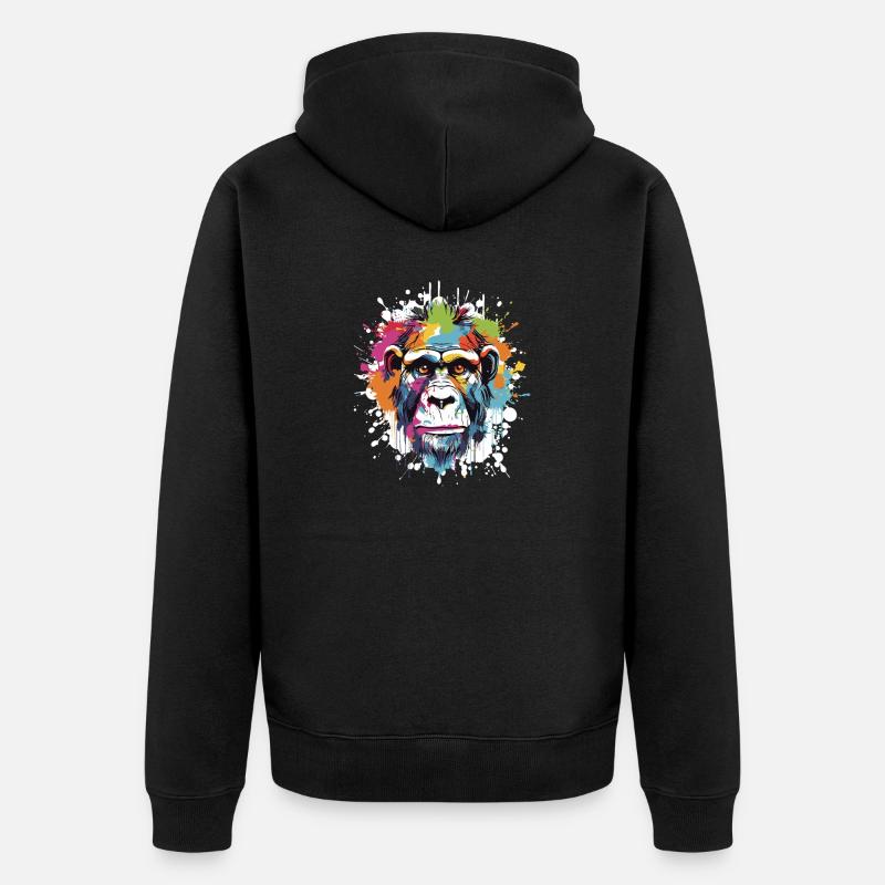 Affe Tier Pop Art Kopf - Unisex Premium Bio Zip Hoodie - Schwarz