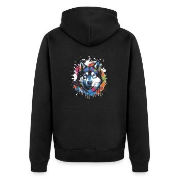 Husky Dog Animal Pop Art Head - Unisex Premium Organic Zip Hoodie - black - Back - Nico (187cm)