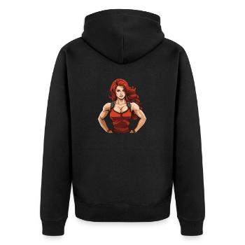 Frau Fitness Gym Girl - Unisex Premium Bio Zip Hoodie - Schwarz - Hinten - Nico (187cm)