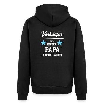 Verkäufer Bester Papa Vatertag Geburtstag - Unisex Premium Bio Zip Hoodie - Schwarz - Hinten - Nico (187cm)