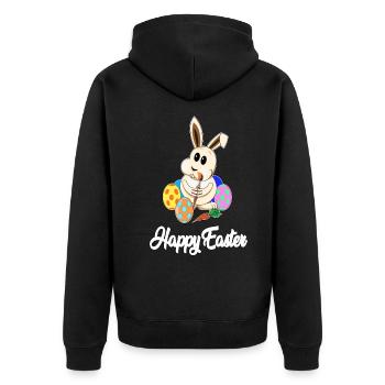 Frohe Oster wünscht der kleine Süße Osterhase - Unisex Premium Bio Zip Hoodie - Schwarz - Hinten - Nico (187cm)