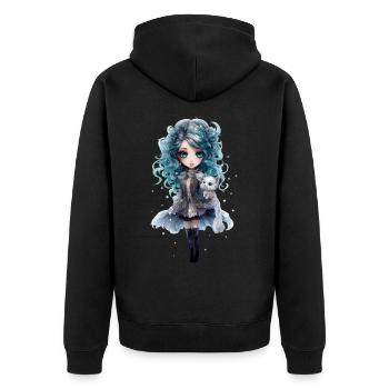 Dollie Winter - Unisex Premium Bio Zip Hoodie - Schwarz - Hinten - Nico (187cm)