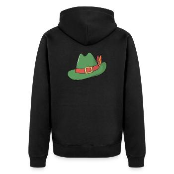 Volksfest Hut Jägerhut Trachtenhut Bierzelt Kostüm - Unisex Premium Bio Zip Hoodie - Schwarz - Hinten - Nico (187cm)