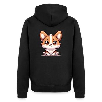 Illustrierter Pembroke Welsh Corgi | Kawaii Niedlich - Unisex Premium Bio Zip Hoodie - Schwarz - Hinten - Nico (187cm)
