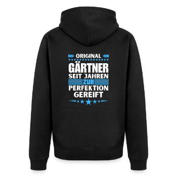 Gardeners matured to perfection - Unisex Premium Organic Zip Hoodie - black - Back - Nico (187cm)