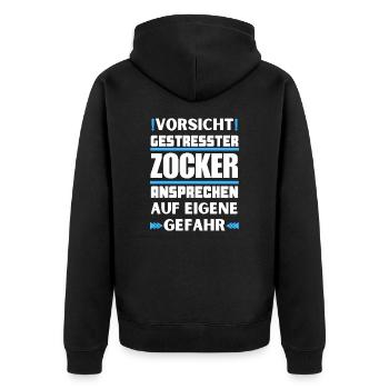 Don't talk to stressed gamblers! - Unisex Premium Organic Zip Hoodie - black - Back - Nico (187cm)
