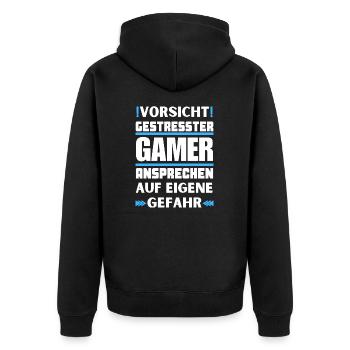 Don't appeal to stressed gamers! - Unisex Premium Organic Zip Hoodie - black - Back - Nico (187cm)