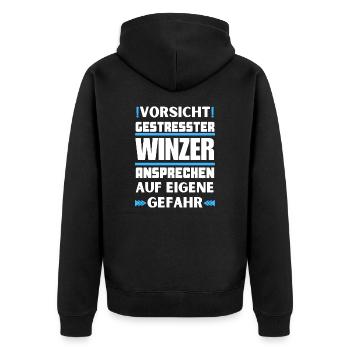 Don't talk to stressed winemakers! - Unisex Premium Organic Zip Hoodie - black - Back - Nico (187cm)