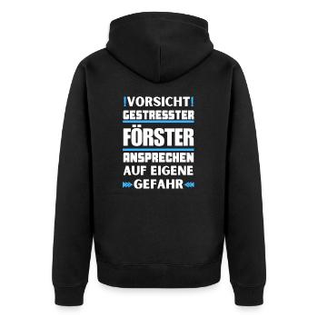Don't talk to a stressed forester! - Unisex Premium Organic Zip Hoodie - black - Back - Nico (187cm)