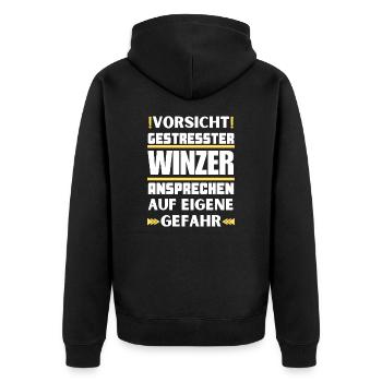 Don't talk to stressed winemakers! - Unisex Premium Organic Zip Hoodie - black - Back - Nico (187cm)