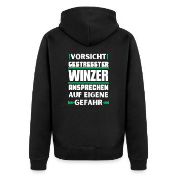 Don't talk to stressed winemakers! - Unisex Premium Organic Zip Hoodie - black - Back - Nico (187cm)