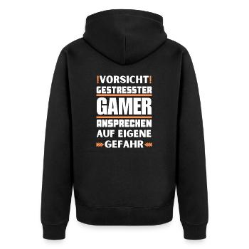 Don't appeal to stressed gamers! - Unisex Premium Organic Zip Hoodie - black - Back - Nico (187cm)