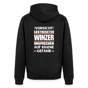 Don't talk to stressed winemakers! - Unisex Premium Organic Zip Hoodie - black - Back - Nico (187cm)