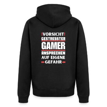 Don't appeal to stressed gamers! - Unisex Premium Organic Zip Hoodie - black - Back - Nico (187cm)