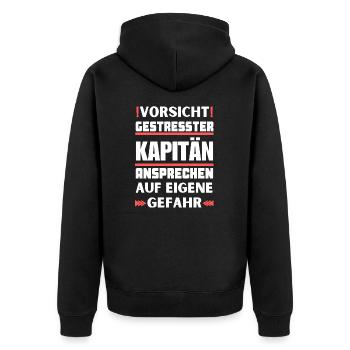 Gestresster Kapitän nicht ansprechen! - Unisex Premium Bio Zip Hoodie - Schwarz - Hinten - Nico (187cm)