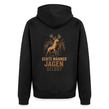 Echte Männer Jagen Selbst Jäger Jagd - Unisex Premium Bio Zip Hoodie - Schwarz - Hinten - Nico (187cm)