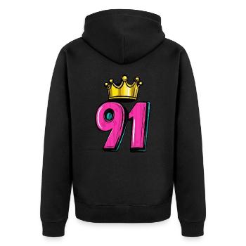 91 Number Crown - Unisex Premium Organic Zip Hoodie - black - Back - Nico (187cm)