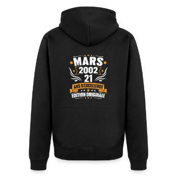 Vintage Cadeau Mars 2002, 21 Ans Anniversaire - Veste à capuche bio Premium Unisexe - noir - Dos - Nico (187cm)