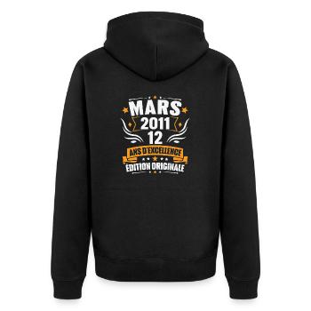Vintage Cadeau Mars 2011, 12 Ans Anniversaire - Veste à capuche bio Premium Unisexe - noir - Dos - Nico (187cm)