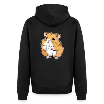 Dicker niedlicher Gold Hamster - Unisex Premium Bio Zip Hoodie - Schwarz - Hinten - Nico (187cm)