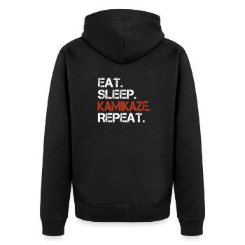 Eat Sleep Kamikaze Repeat - Unisex Premium Bio Zip Hoodie - Schwarz - Hinten - Nico (187cm)