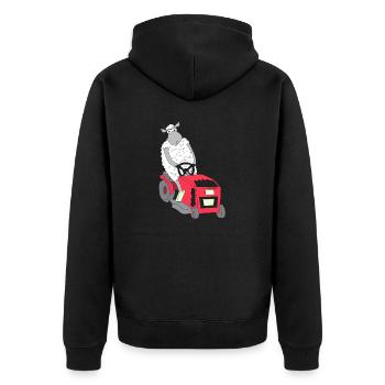 Lustiges Schaf T-Shirt Schaf Rasenmäher MÄH - Unisex Premium Bio Zip Hoodie - Schwarz - Hinten - Nico (187cm)