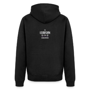Die Lehrerin ist da, kann losgehen - Unisex Premium Bio Zip Hoodie - Schwarz - Hinten - Nico (187cm)