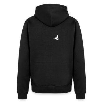 Weiße Taube Pocket Design Friedenstaube - Unisex Premium Bio Zip Hoodie - Schwarz - Hinten - Nico (187cm)