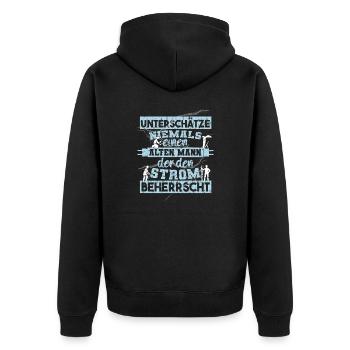 Unterschätze niemals einen ALTEN MANN der Strom - Unisex Premium Bio Zip Hoodie - Schwarz - Hinten - Nico (187cm)